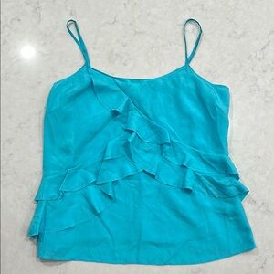 Banana Republic Turquoise Blue Ruffled Silk Tank Size Large NWT